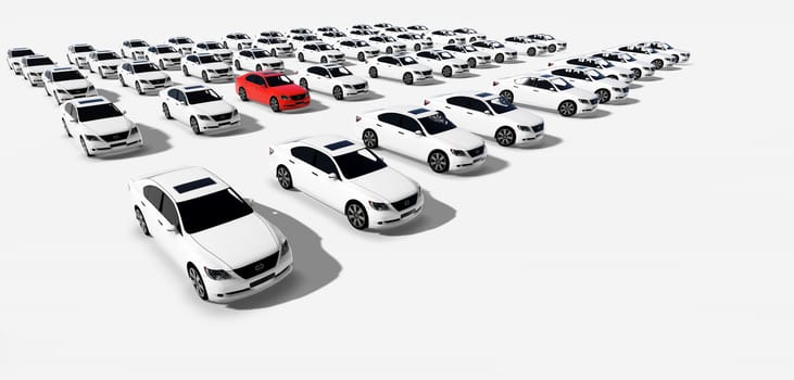Hundreds of Cars, One Red made in 3d software