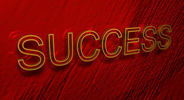 Word Success. The word Success is chiseled by gold letters on a red wall.