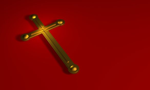 Gold cross on red background made in 3d software