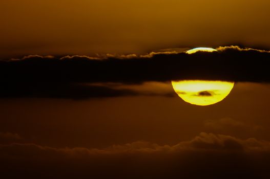 Big Orange Hard Sun at Sunset in the Ocean Canary Island Spain