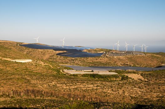 Power Plant Renewable Energy Wind Turbines and Solar Panels