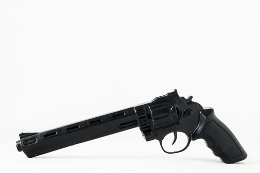 Black Revolver Pistol Gun on a White Background