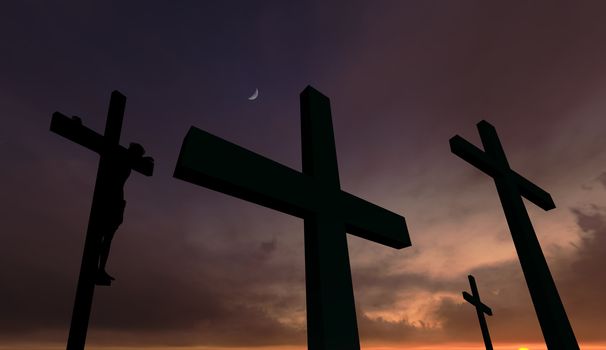 A crucifix silhouette set against a dramatic sky.