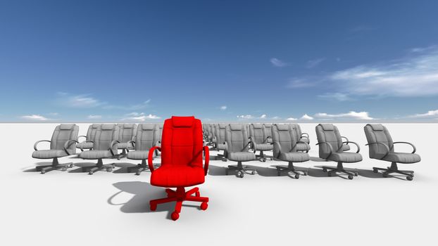 Abstract illustration of red chair " leader "  made in 3d software