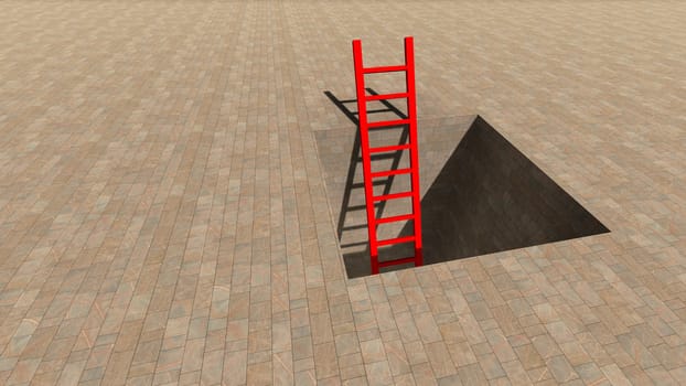 climbing ladder of career in a hole