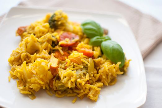 turmeric basmati rice with mediterranean vegetables and chicken