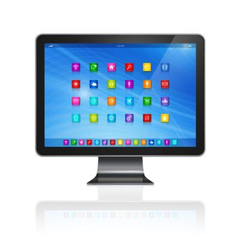 3D TV - Computer - apps icons interface - isolated on white with clipping path