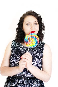 beautiful retro girls portrait with colorful lollipop