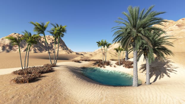 Oasis in the desert made in 3d software