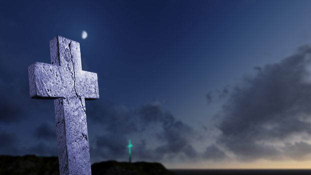 crosses  silhouette with the sky as background