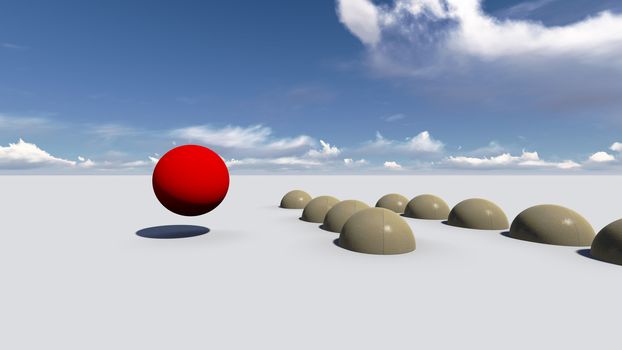 Abstract illustration of red ball " leader "  made in 3d software