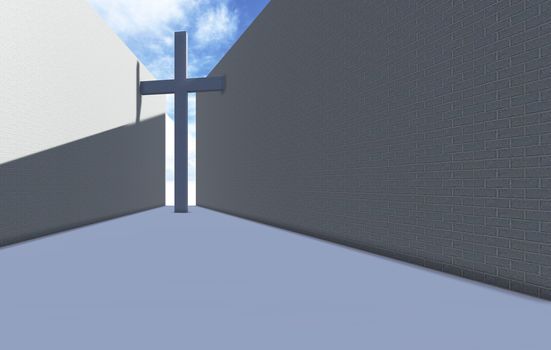 cross betwen two walls made in 3d software