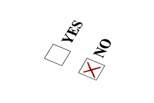 Vote for no, red sign in no box.