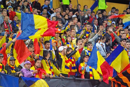 PIATRA NEAMT, ROMANIA: SEPTEMBER 3 - Romanian fans Romania vs. Albania (Qualifying Round, UEFA European Championship) on September 3, 2010 in Piatra Neamt, Romania