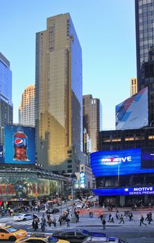 NEW YORK CITY - MAY 16: Times Square, featured with Broadway Theaters and huge number of LED signs, is a symbol of New York City and the United States, May 16, 2013 in Manhattan, New York City