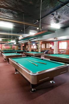 Shot of billiard room with tables, interior