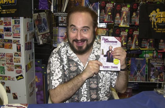 Robert Trebor at Golden Apple Comics, in Hollywood, signing copies of "Dear Salmoneus" on 02-09-00