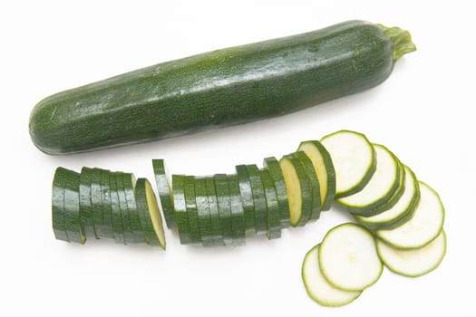 Sliced ​​zucchini on a white background