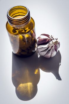 Garlic capsules, vitamins d pills 