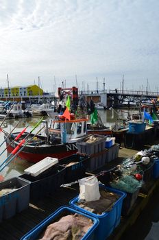 Small fishing boats in Brighton Marina.Brighton once had a large fleet of fishing boats but as of 2014 this has reduced to a handful of boats.