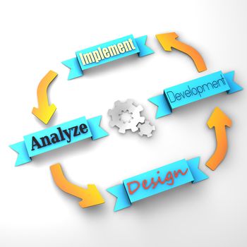 Four main steps of a life-cycle project (design, development, implement, analyze)
