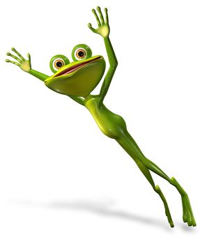 3d illustration merry green frog with big eyes