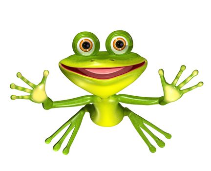 3d illustration merry green frog with big eyes