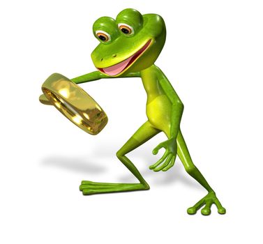 3d illustration merry green frog with magnifying