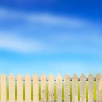 White fences with blue sky