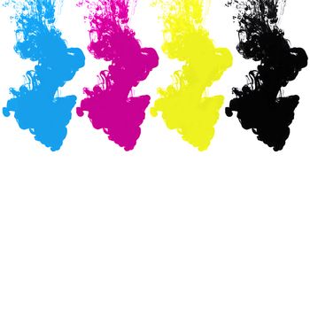 CMYK ink in water on white background 