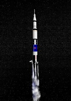 Saturn V spaceship flying in space - Elements of this image furnished by NASA