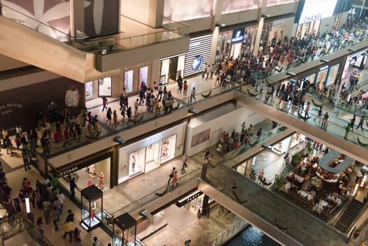 SINGAPORE - 31 DEC 2013: Shoppes at Marina Bay Sands interior. It is Singapore' s first luxury shopping destination.