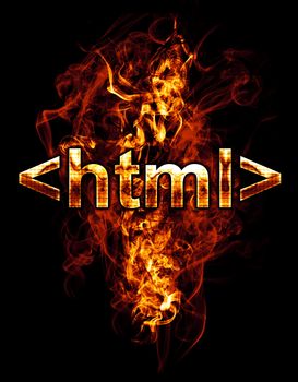 html, illustration of number with chrome effects and red fire on black background