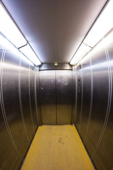 Elevator interior, hospital architecture. door