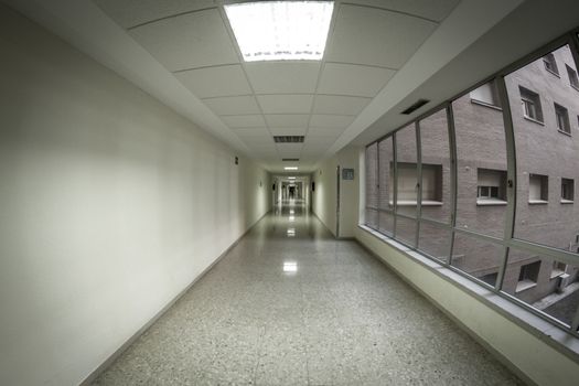 white hospital corridor, clean and hygienic space