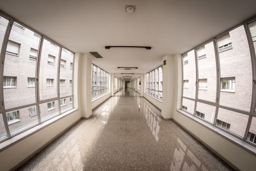 white hospital corridor, clean and hygienic space