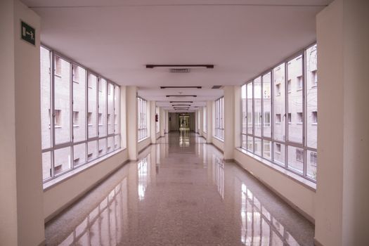 white hospital corridor, clean and hygienic space