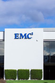 SANTA CLARA, CA/USA - MARCH 1, 2014:  EMC facility in Silicon Valley. EMC makes data storage, information security, virtualization, analytics, cloud computing and other products.