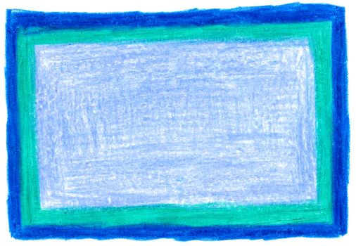 Isolated thick blue rectangular crayon color frame 