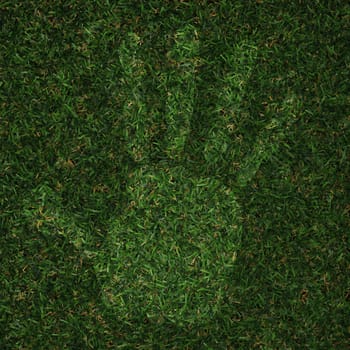 man hand print made of grass