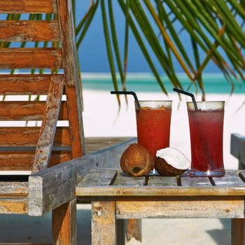 Two cocktails at tropical beach