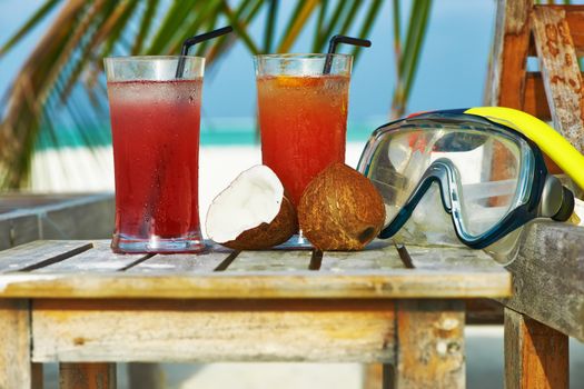 Two cocktails at tropical beach