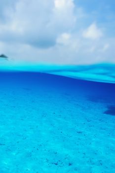 A white sand bottom in clear water at Maldives