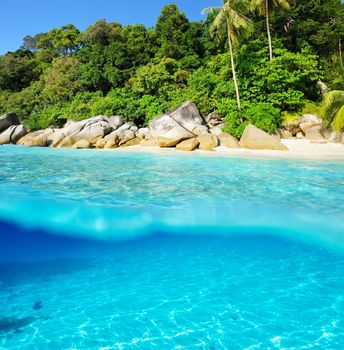 Beautiful beach with white sand bottom underwater view