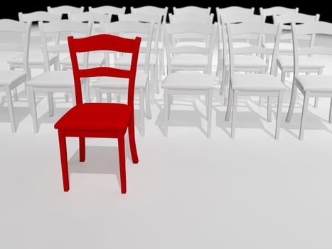Abstract illustration of red chair " leader "  made in 3d software  

