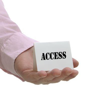 Business man holding access sign on hand