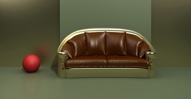 Contemporary sofa with red ball made in 3d