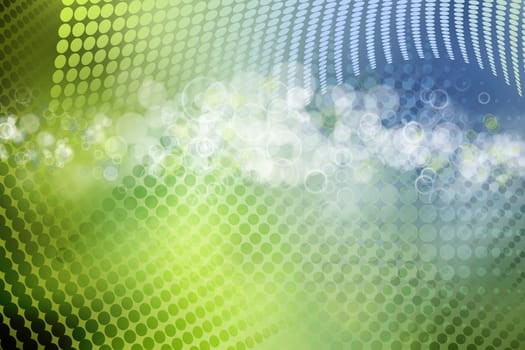 Halftone dots and circles abstract green and blue background