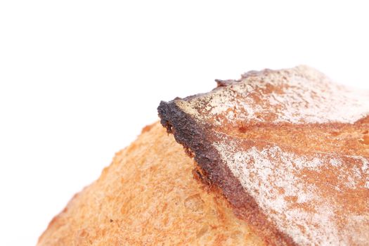 Burnt crust of bread. On a white background.