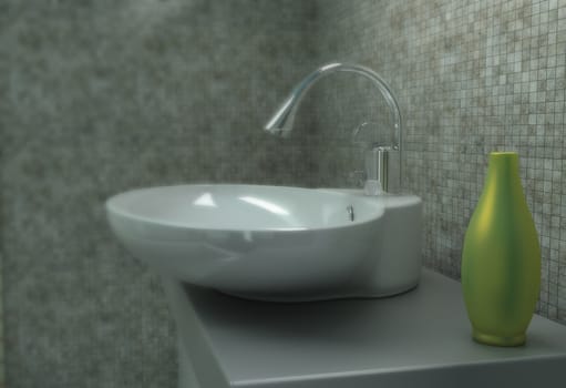 Close up of bathroom sink in a new house made in 3d 